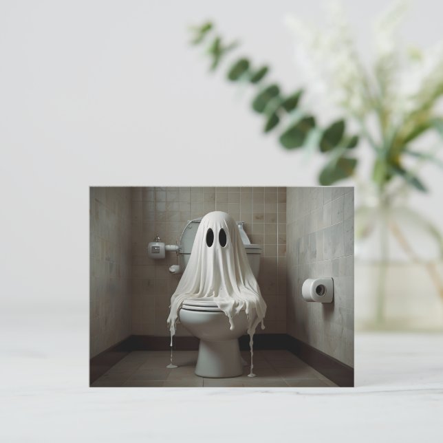Postal Famoso fantasma de Halloween en el baño (Anverso de pie)
