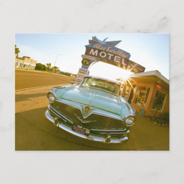 Postal Famoso motel Blue Swallow en la Ruta 66 (Anverso)