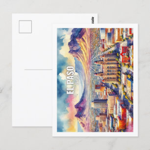 Postal Famosos lugares de viaje de El Paso Texas acuarela
