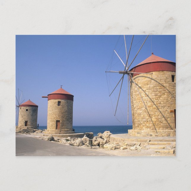 Postal Famosos molinos de viento de la Grecia de Rodas (Anverso)