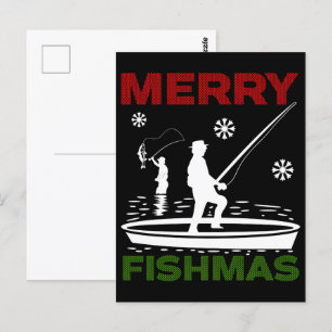 Postal Famosos pescadores navideños de pesca y Año Nuevo