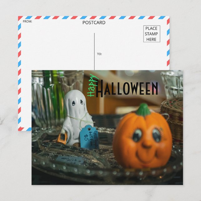 Postal Famosos saludos de Halloween - Ghostly Charm and P (Anverso / Reverso)