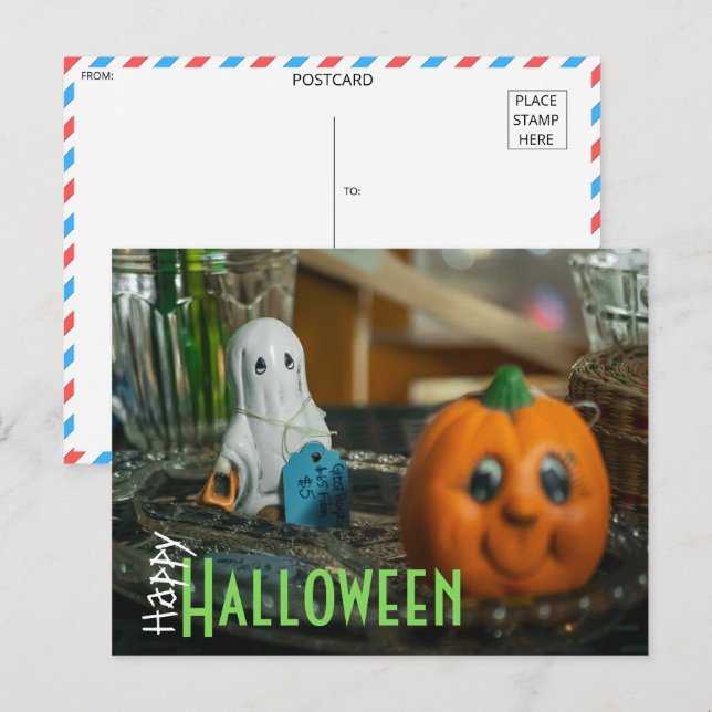 Postal Famosos saludos de Halloween - Ghostly Charm and P (Anverso / Reverso)