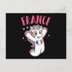 Postal Fan de fútbol de Francia Unicornio con bandera car