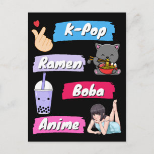 Postal Fanático de la cultura pop de K-Pop, Ramen, Boba y