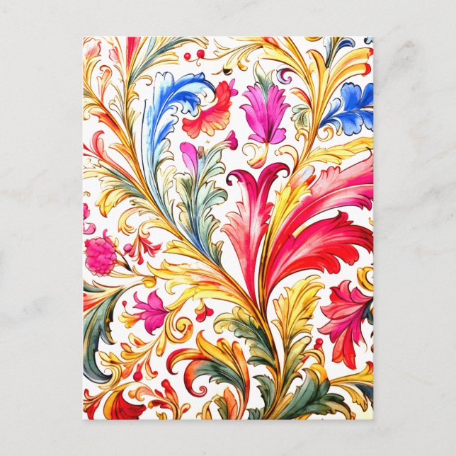 Postal Fancy Florentine Design Watercolor Leaves (Anverso)
