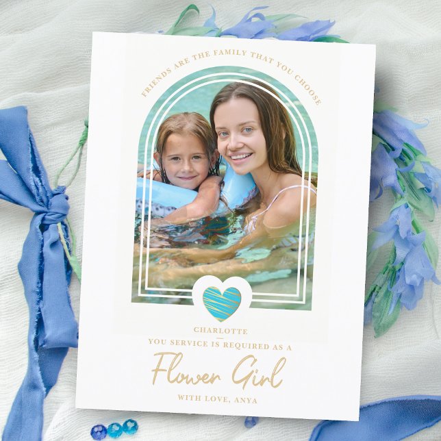 Postal Fancy Flower Girl Blue Heart Photo Propuesta (Subido por el creador)