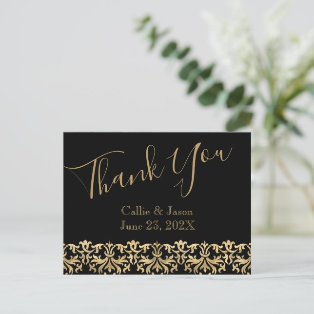 Postal Fancy Gold Lettering on Black Gracias Card (Anverso de pie)