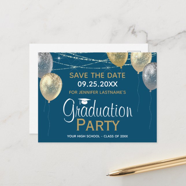 Postal Fancy Graduation Party Save the Date Invitation (Anverso/Reverso In Situ)
