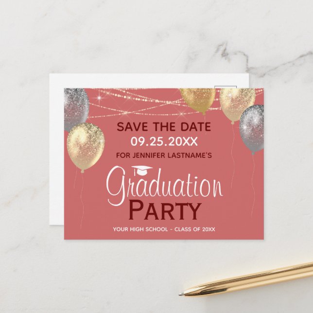 Postal Fancy Graduation Party Save the Date Invitation (Anverso/Reverso In Situ)