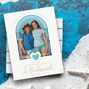 Postal Fancy Jr Bridesmaid Blue Heart Photo Propuesta