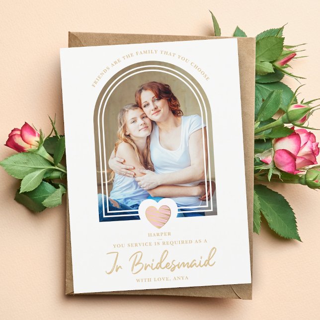 Postal Fancy Jr Bridesmaid Pink Heart Photo Propuesta (Subido por el creador)