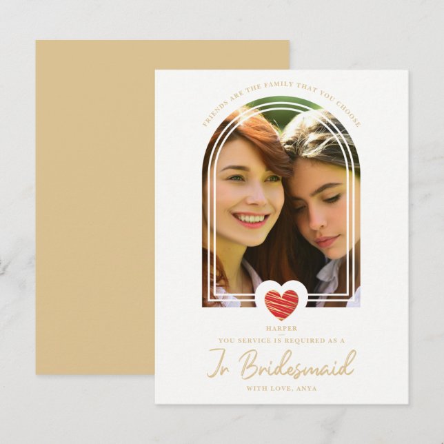 Postal Fancy Jr Bridesmaid Red Heart Photo Proposal (Anverso / Reverso)