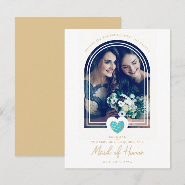 Postal Fancy Maid of Honor Blue Heart Photo Propuesta (Anverso / Reverso)