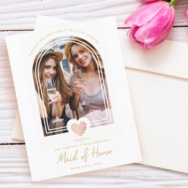 Postal Fancy Maid of Honor Pink Heart Photo Propuesta (Subido por el creador)