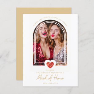 Postal Fancy Maid of Honor Red Heart Photo Proposal