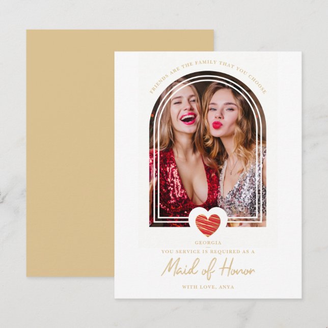 Postal Fancy Maid of Honor Red Heart Photo Proposal (Anverso / Reverso)