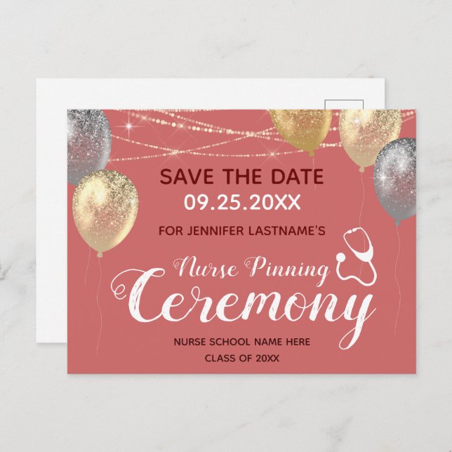 Postal Fancy Nurse Pinning Ceremony Save the Date (Anverso / Reverso)
