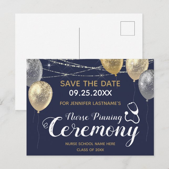 Postal Fancy Nurse Pinning Ceremony Save the Date (Anverso / Reverso)
