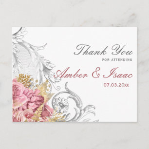 Postal Fancy Pink Floral Boda Gracias