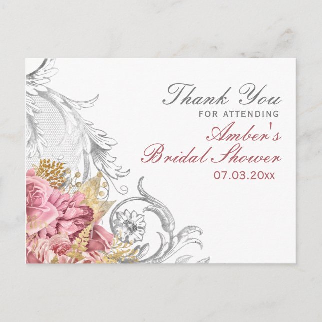 Postal Fancy Pink Floral Bridal Shower (Anverso)