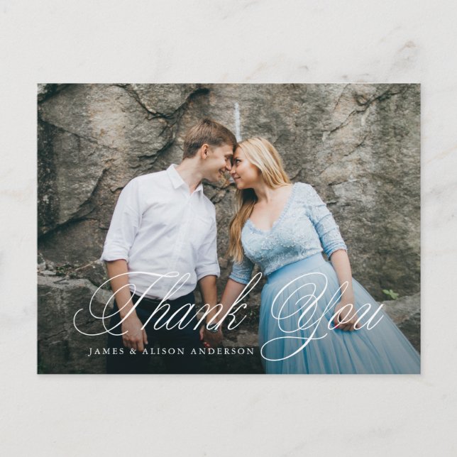 Postal Fancy Script Photo Agradecimiento de Boda (Anverso)