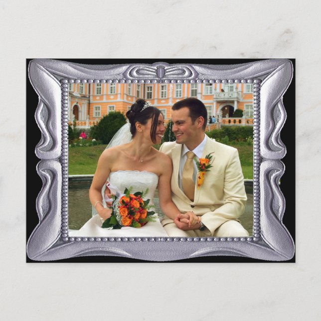 Postal Fancy Silver Frame Añadir Foto Aquí (Anverso)