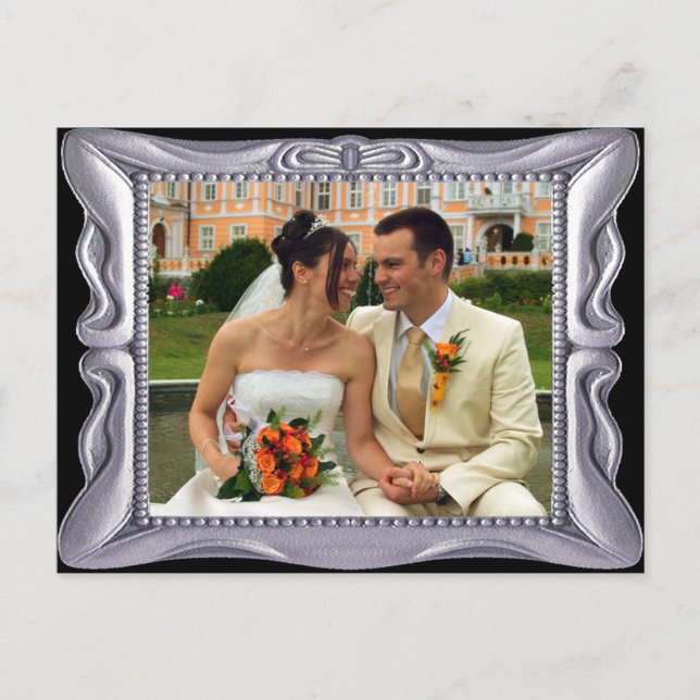 Postal Fancy Silver Frame Añadir Foto Aquí (Anverso)