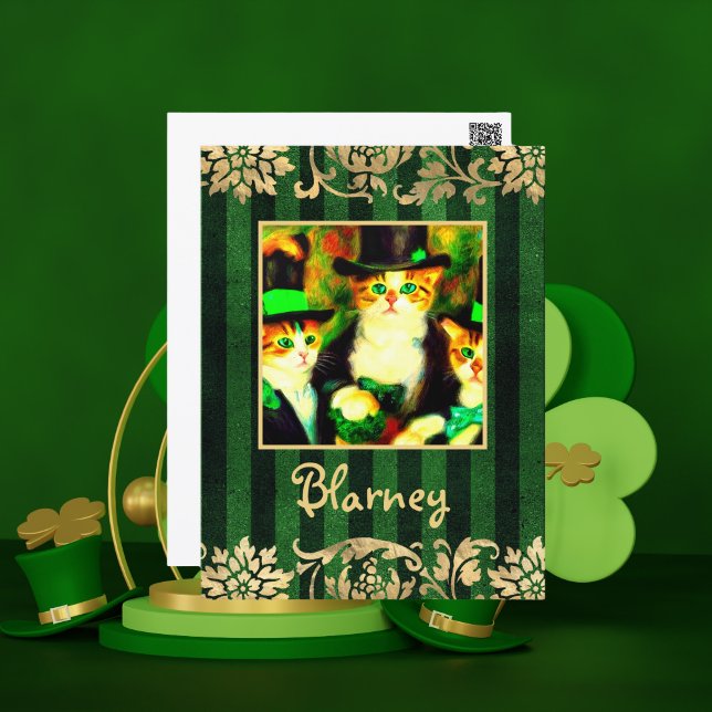Postal Fancy St Patrick's Day Gats Blarney con rayas (Subido por el creador)