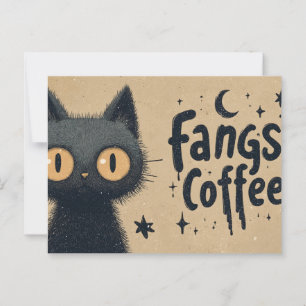Postal Fangs and Coffee Graphic con gato negro grisáceo