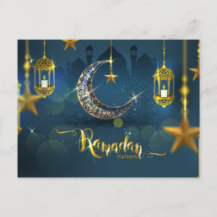 Postal Fanoos de la luna de oro y azul de Ramadán