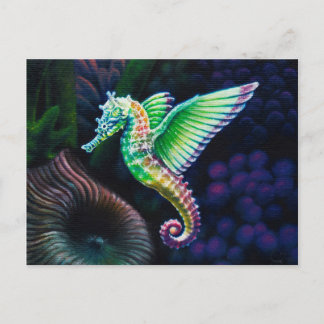 Postal Fantasea, caballito de mar arco iris alado