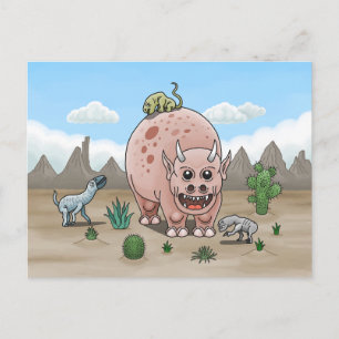 Postal Fantasia Acogedora Dinosaurios en el Desierto