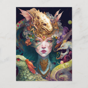 Postal Fantasía Arte Dragón Diosa Reina