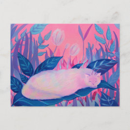 Postal Fantasía azul púrpura rosa de gato oruga