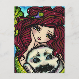 Postal Fantasía blanca del arte de la sirena del sello de