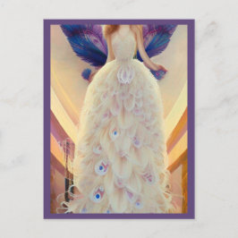 Postal Fantasía Boda de pavo real blanco vestido de moda