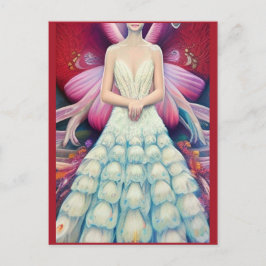 Postal Fantasía Boda Peacock blanco Vestido IA Art