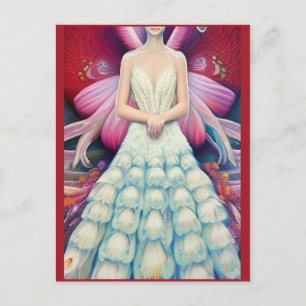 Postal Fantasía Boda Peacock blanco Vestido IA Art