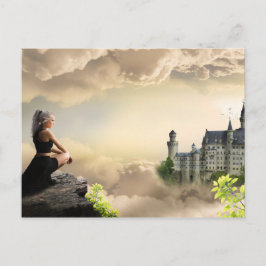 Postal Fantasía Chica De Arte Con Vistas Al Castillo En L
