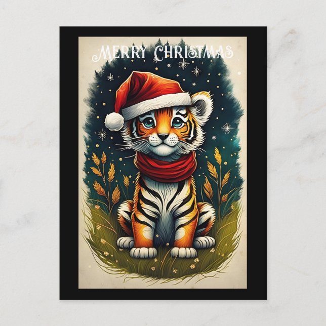 Postal Fantasía Cute bebé Navidades Santa Tigre (Anverso)