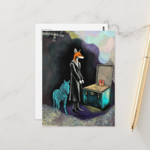 Postal Fantasia de adorable zorro rojo y cebra