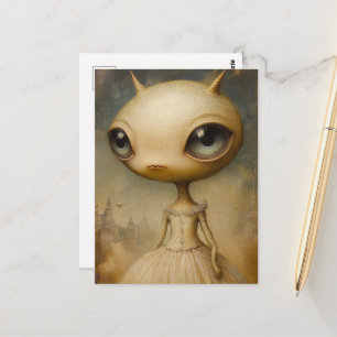 Postal Fantasia de Alien Cute con Ojos Grandes