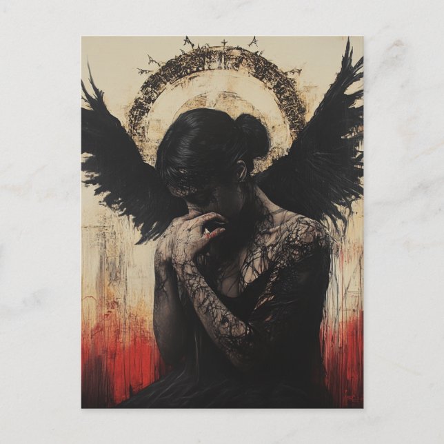 Postal Fantasía de Ángel Oscuro Triste (Anverso)