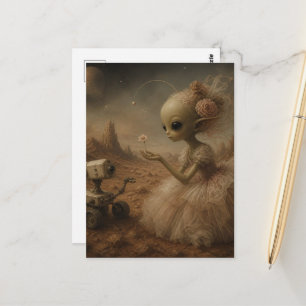 Postal Fantasia de cámara de robot y alienígena adorable 