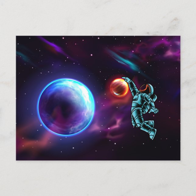 Postal Fantasía de Ciencia Ficción Astronauta de Balonces (Anverso)