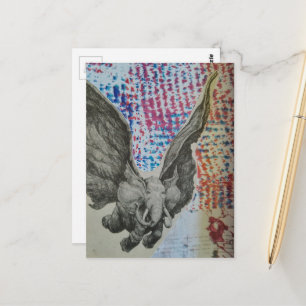 Postal Fantasía de Collage de Elefante Volador