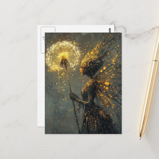 Postal Fantasía de Hada de Diente de León (Anverso/Reverso In Situ)