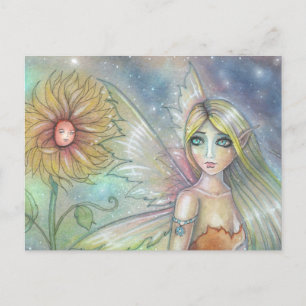 Postal Fantasía de hada y girasol Arte de hadas