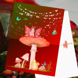 Postal Fantasia de hongos Hadas Estrellas Naranja Quemado